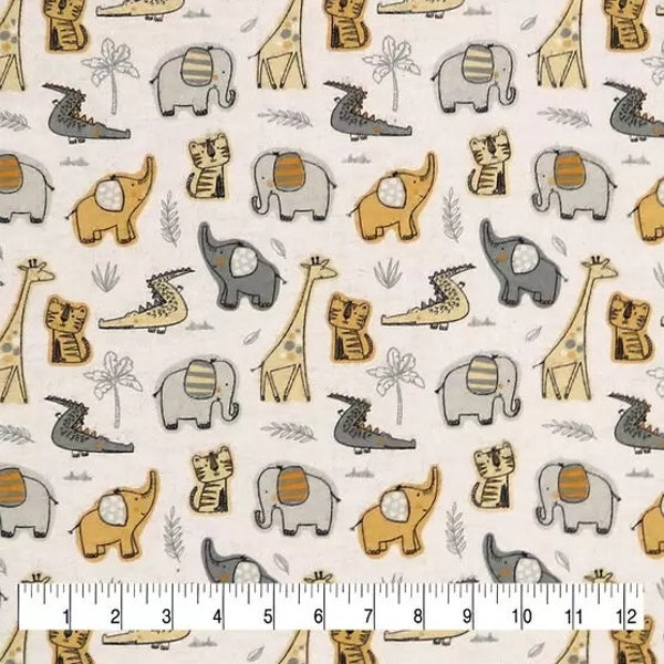 Neutral Jungle Animals, FLANNEL fabric by the yard