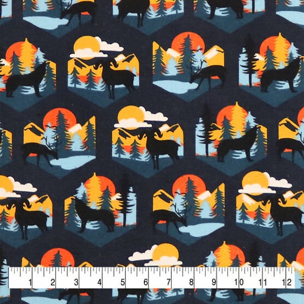 Sunset Wolves, FLANNEL fabric by the yard