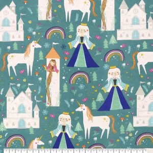 Princesses and Unicorns, FLANNEL fabric by the yard