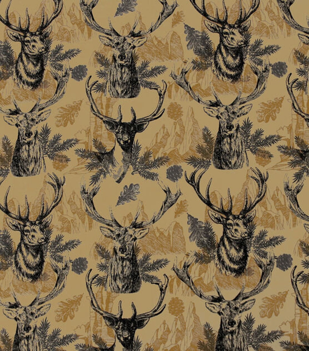 Deer and Mountains FLANNEL Fabric by the Yard - Etsy