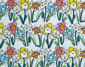 Singing Flowers, FLANNEL fabric by the yard
