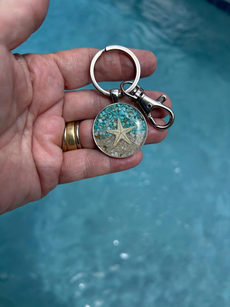 Sand Keychain Beach Sand Keychain: Starfish, Turquoise, and Howlite Chips - Etsy