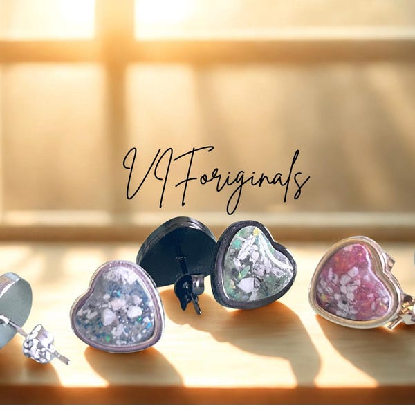 Keepsake Heart Stud Earrings, Memorial Opal Stud Earrings, Stainless Steel Earrings, Memorial Ash Earrings, Mens earrings ,womens