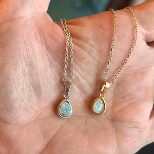 Teardrop Cremation Necklace: Opal Pet Memorial Jewelry, Stainless Steel Pendant for Ashes