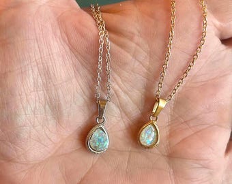 Teardrop Cremation Necklace: Opal Pet Memorial Jewelry, Stainless Steel Pendant for Ashes