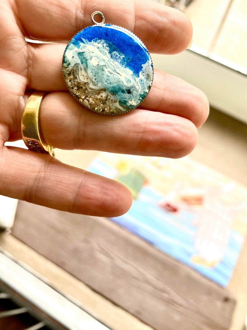 Beach Cremation Art Pendant Ocean Pendant AshesCremation Etsy