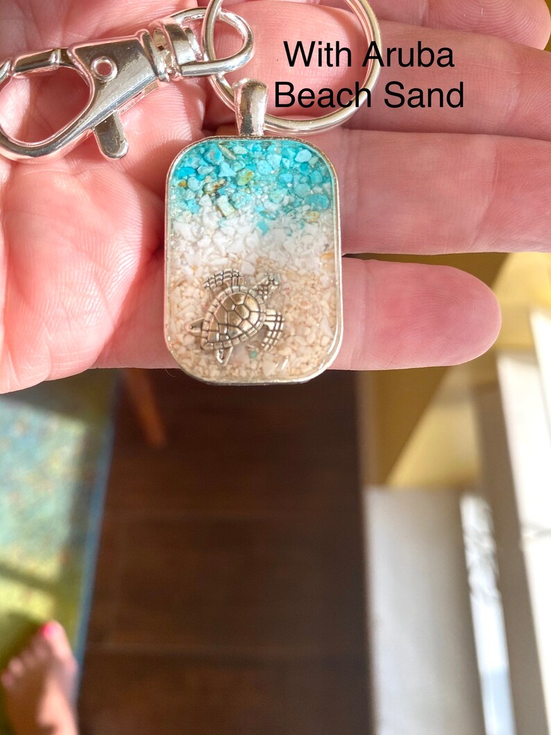 Custom Beach Sand Keychain and Turtle With Turquoise and Etsy