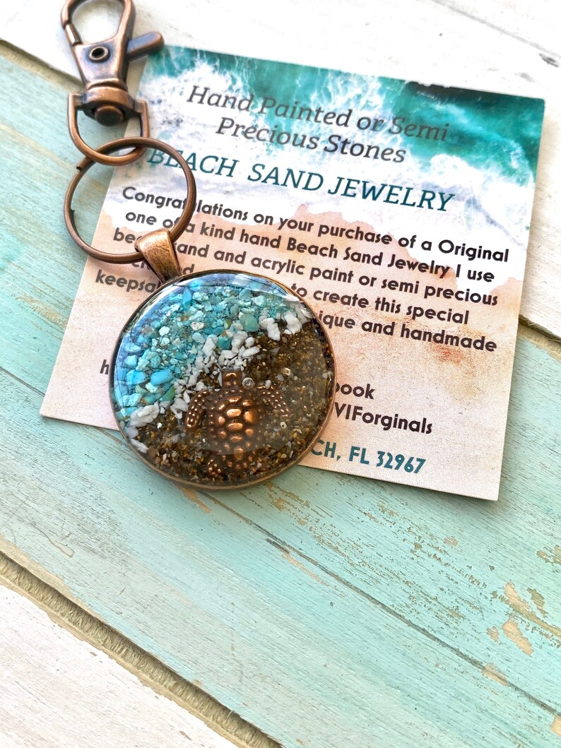 Custom Beach Sand Keychain and Turtle With Turquoise and Etsy