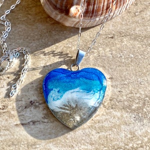 Heart Memorial Ocean Necklace-Beach Heart cremation necklace-Ocean Pendant Ashes-Cremation-Pet Memorial Personalized Cremation ash Jewelry