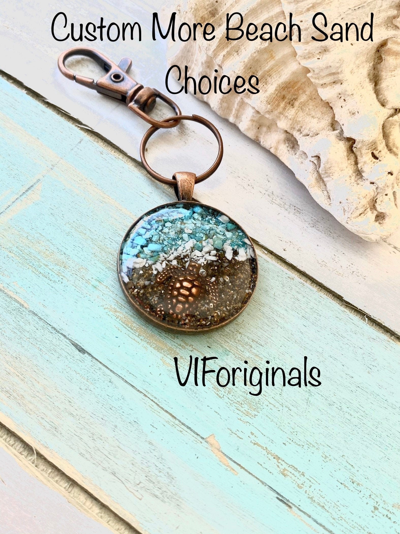 Custom Beach Sand Keychain and Turtle with Turquoise and Etsy