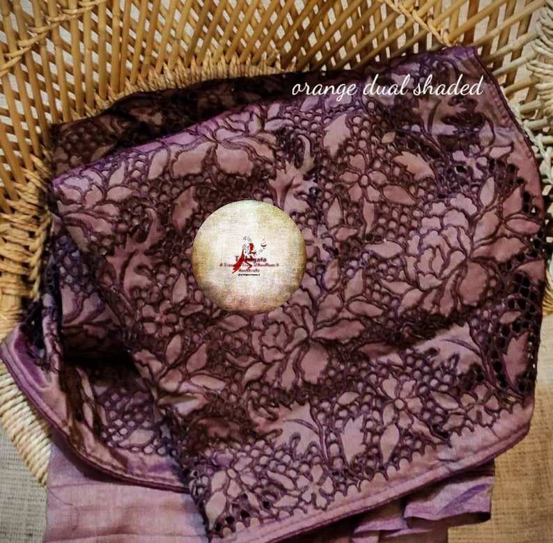 Pure handloom tussar silk cut work sari with silk tag and blouse piece