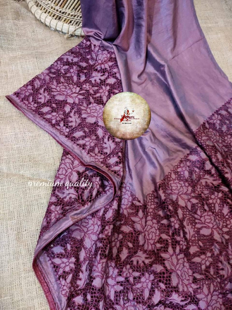 Pure handloom tussar silk cut work sari with silk tag and blouse piece