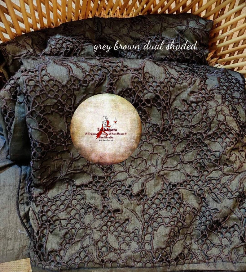 Pure handloom tussar silk cut work sari with silk tag and blouse piece