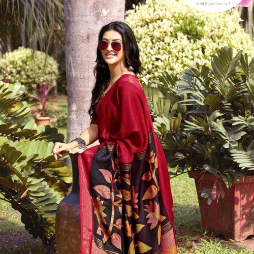 Handloom shops Linen Saree khesh linen palash khesh sari with blouse piece