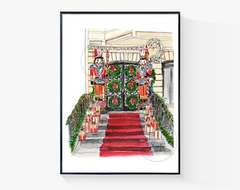 NYC Brownstone & Christmas Nutcrackers print, Upper East Side, NYC. New York City Hotel Art Print, NYC Christmas, New York City wall art