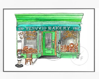 Vesuvio Bakery, Soho NYC. Nyc Storefront, NYC Facades, new york art, Prince St, Manhattan art, New York gifts, Nyc cafe,nyc bakery art print