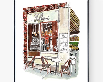 Fellini Coffee Shop West Village, NYC Original Painting. Greenwich Village nyc painting, NYC coffee shop, new york art,nyc wall art,nyc cafe