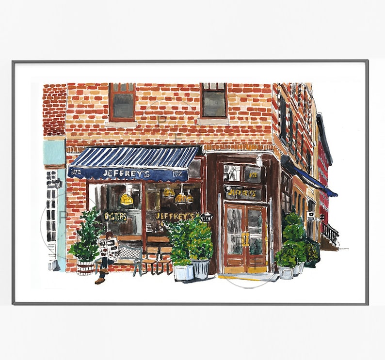 Jeffrey's Grocery restaurant Original Painting, West Village NYC, NYC Restaurant, New York City art, nyc art, nyc wall art,west village image 1