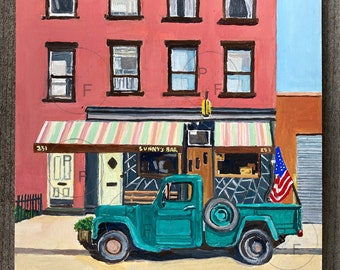 Sunny’s Bar, Red Hook, Brooklyn Original Painting 8"x8", NYC, NYC art, nyc storefront, new york restaurant, nyc wall art, nyc bar