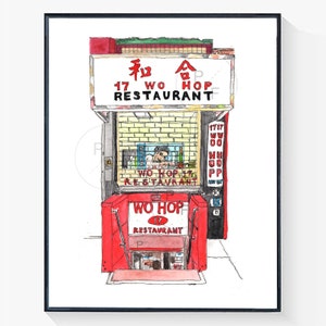 Wo Hop Restaurant, NYC print - NYC Restaurant, Chinatown New York City, New York Storefront, NYC illustration, nyc print, nyc wall art