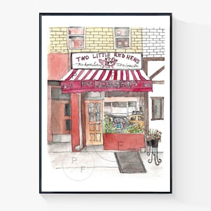 Two Little Red Hens NYC print, Upper East Side cupcake shop, NYC bakery wall art, home decor, NYC cafe, new york city gift image 1