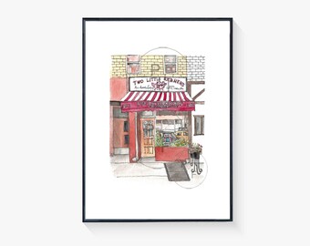 Two Little Red Hens NYC print, Upper East Side cupcake shop, NYC bakery wall art, home decor, NYC cafe, new york city gift