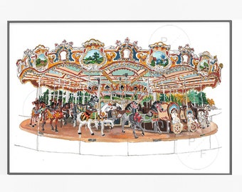 Jane's Carousel, Dumbo, Brooklyn Original Painting, NYC wall art, new york art, nyc print, nyc art print, brooklyn art, new york print