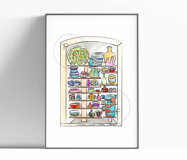 Pottery Kiln Print of Gouache Painting, Ceramic Art, Kiln, Potters Gift