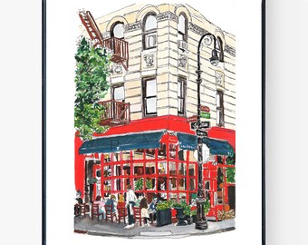 Friends TV Show Apartment NYC, The Little Owl, West Village print, NYC Restaurant, New York City art,nyc art,nyc wall art,west village print