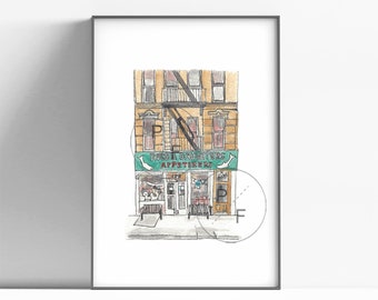 Russ and Daughters Jewish deli, Nyc Storefront, NYC Facades, wall art, new york art, lower east side, iconic new york gifts, nyc deli print