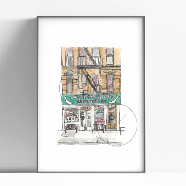 Russ and Daughters Jewish deli, Nyc Storefront, NYC Facades, wall art, new york art, lower east side, iconic new york gifts, nyc deli print