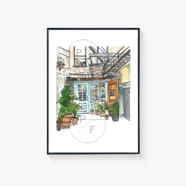 Freemans Alley Restaurant Original Painting, Lower East Side NYC print, nyc gift, new york city art, nyc restaurant print, freeman nyc print