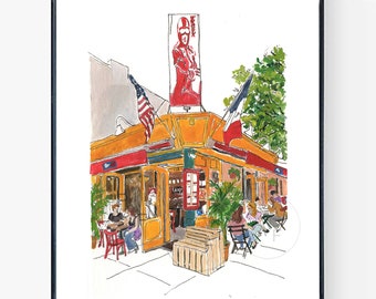 Bar Tabac Original Painting -Cobble Hill, Brooklyn, NY, NYC bar, nyc storefront, new york restaurant, nyc wall art, brooklyn art