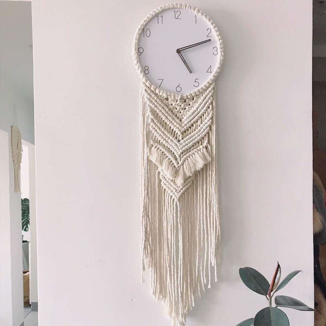 DIY Set Macrame Wall Hanging Clock Handmade With 100 Cotton Etsy