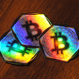 Adesivo Holográfico para Bitcoin - Holograma Arco-Íris BTC de 3&quot; à Prova de Intempéries
