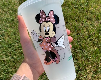 Rose Gold Minnie Reusable cold cup Tumbler - Glittered - Custom