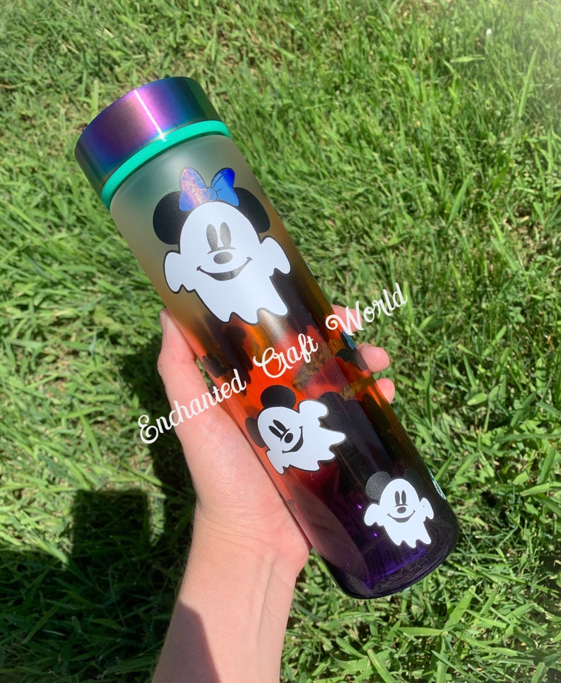 Authentic Glass halloween tumbler Mickey Ghost Minnie Ghost Spooky Halloween Mickey bats Minnie bats image 1