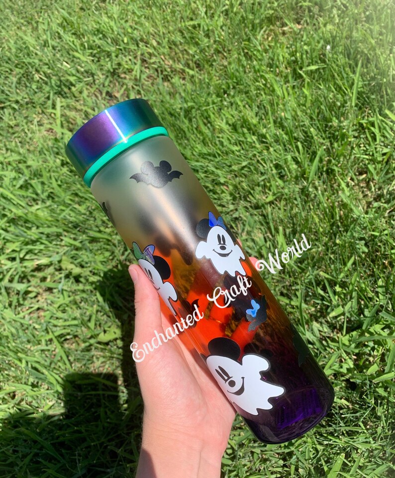 Authentic Glass halloween tumbler Mickey Ghost Minnie Ghost Spooky Halloween Mickey bats Minnie bats image 3