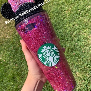 Disney starbucks Mickey and Minnie snow globe tumbler - glitter - bling - Mickey head - minnie head - bow - Starbucks - disney