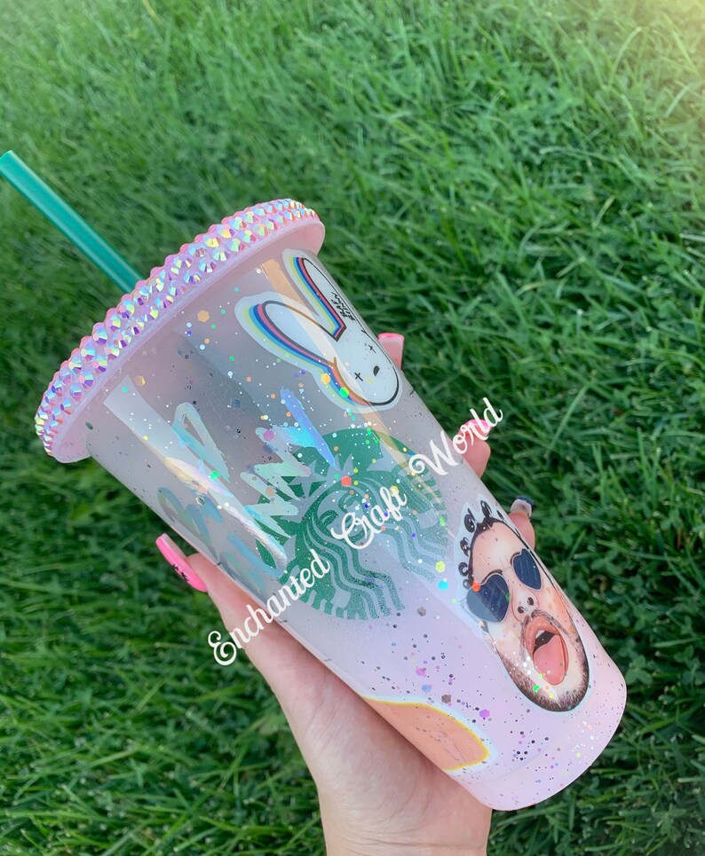 Bad Bunny Cold Cup Tumbler Custom Bling bad Bunny Etsy