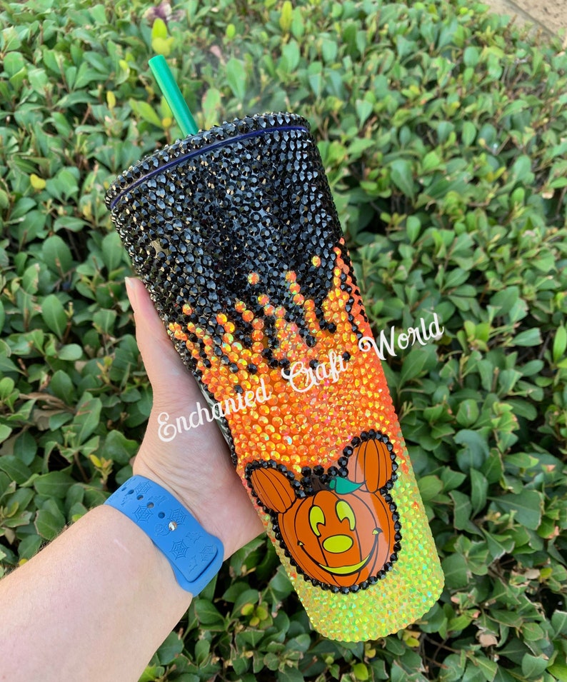 Disney starbucks halloween tumbler Mickey Pumpkin Bling Tumbler image 1