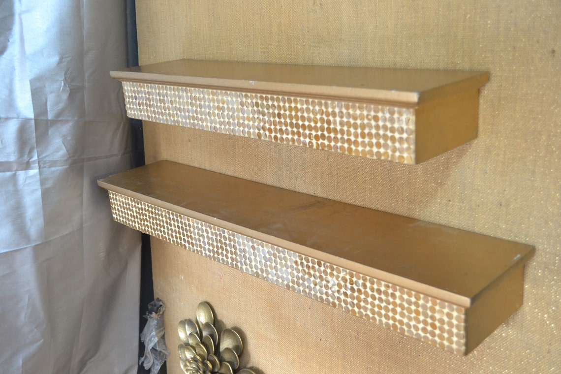 Gold Wall Shelves 30 Inch floating shelf Wood Modern Display Etsy