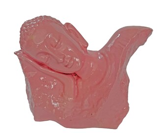 Resting Buddha Bust Home and Garden Statue Pink Buddha Statue Asian Art