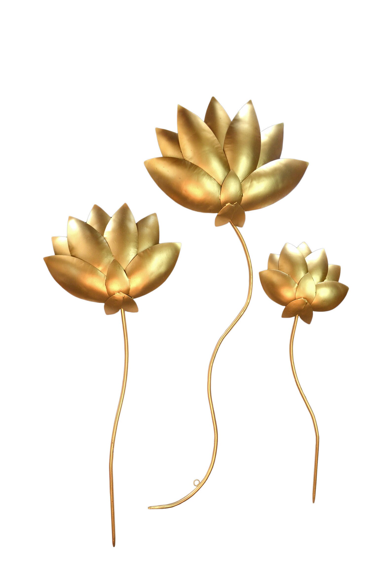 Gold Lotus flower 3 pcs Metal Wall Art Living Room Décor Etsy Polska