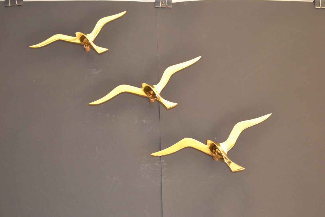 3 Pc Brass Birds wall art Gold Plating Metal bird Wall Art Etsy