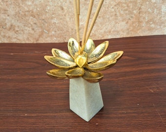 Handcrafted Incense Burner Stick Holder Marble Made and Lotus Brass Flower Incense Stick Holder | Housewarming Gift (Pack of 1)