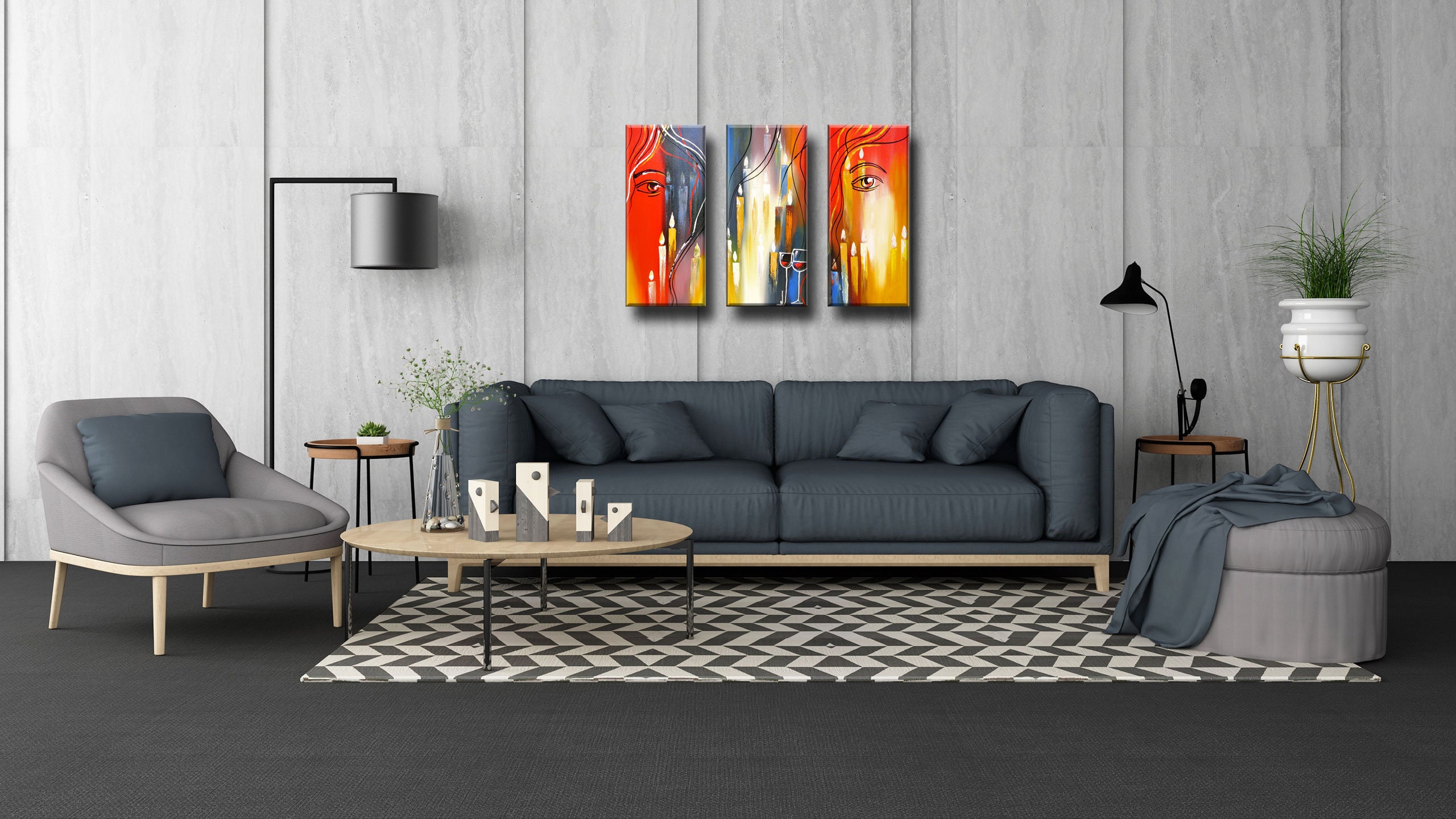 3 piece wall art Canvas Paintings 12 x 24 x3pcs set living Etsy