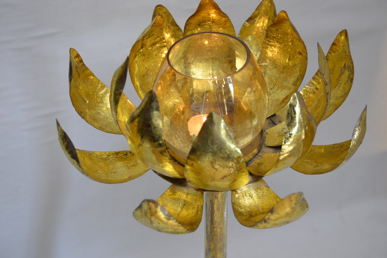 Buy Gold Sun Flower Candle Holder Set of 3 Pieces, Lotus Flower Candle