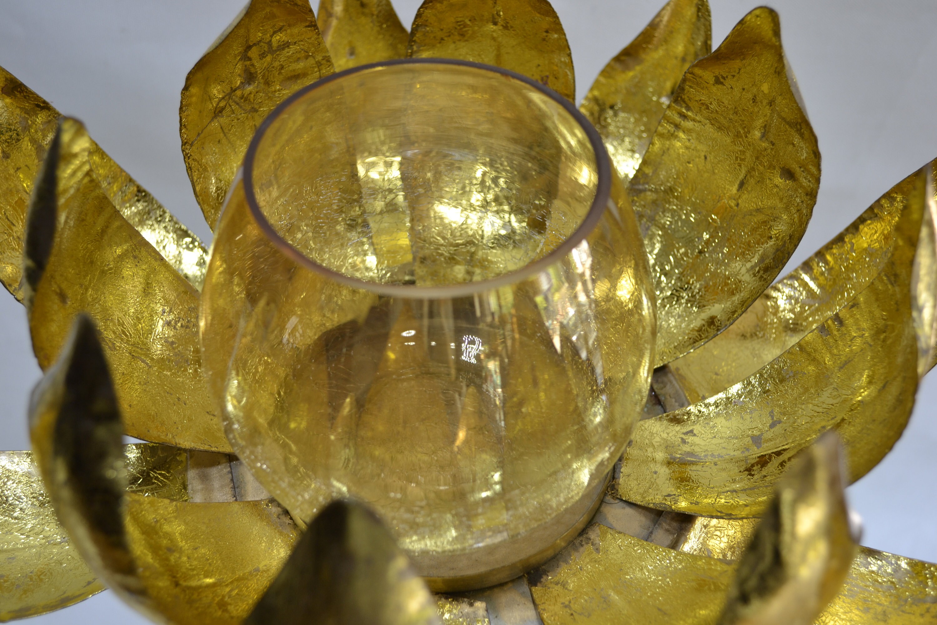 Buy Gold Sun Flower Candle Holder Set of 3 Pieces, Lotus Flower Candle