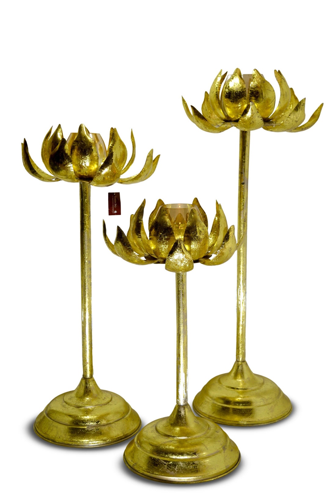 Gold Sun Flower Candle Holder Set of 3 Pieces Lotus Flower Etsy
